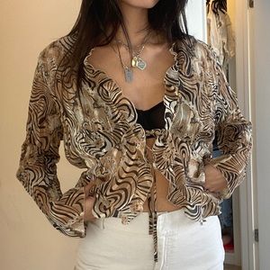 Sheer ruffle tie Y2K top